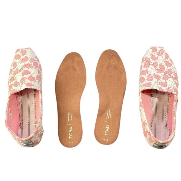 Toms Classic Size 7.5 Shoes Pink Canvas Elephant Sprinkles Puff Print Flat - Picture 6 of 9